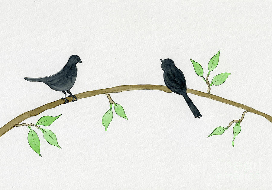 Black birds on a Branch Painting by Norma Appleton