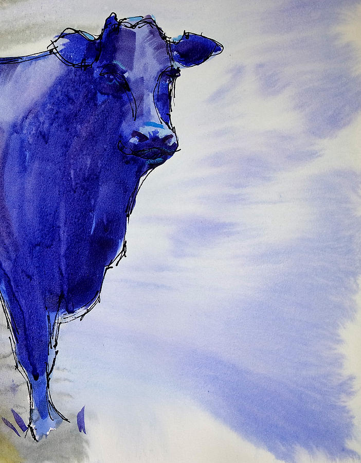Black blue cow watercolor painting Painting by Mike Jory