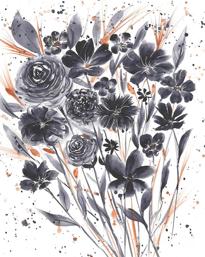 Floral Painting - Black Bouquet by Colleen Renzullo