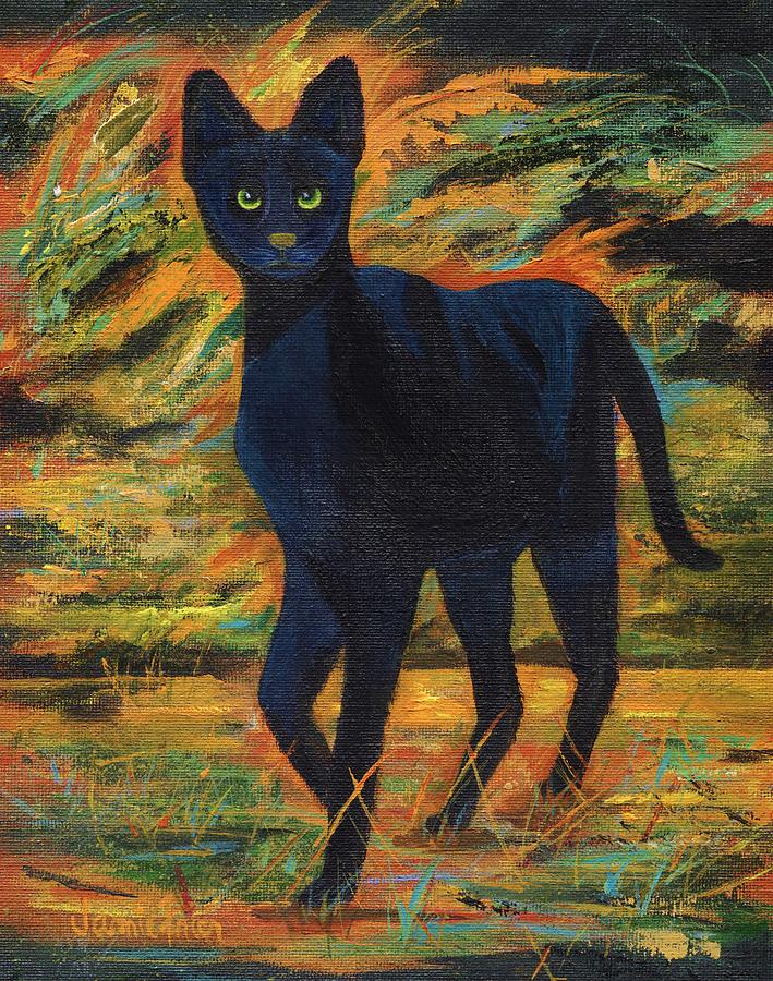 Black Bush Cat Painting