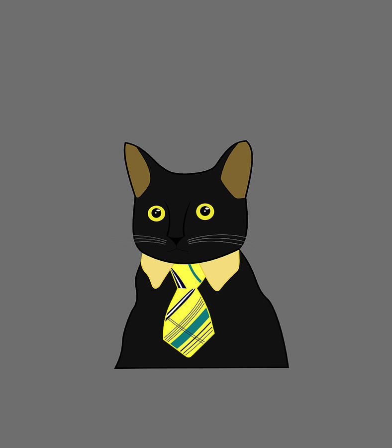 Black Business Cat Kitten with Yellow Tie Digital Art by Shaneb EdenR ...