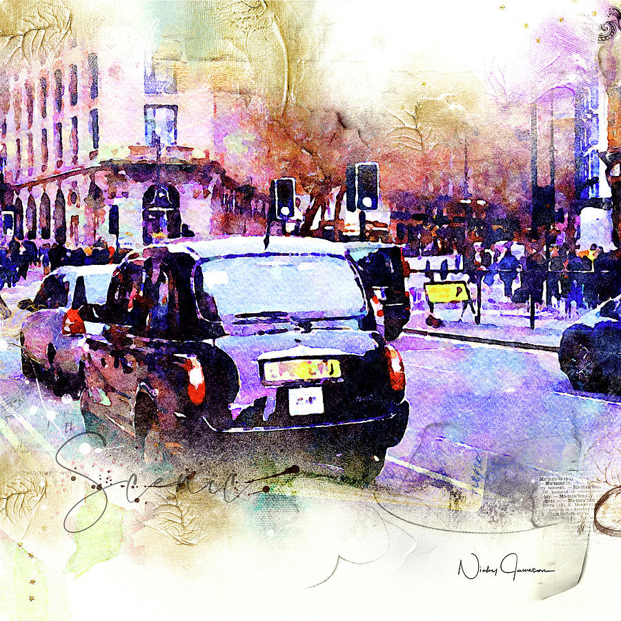 Black Cab on Streets of London Mixed Media by Nicky Jameson