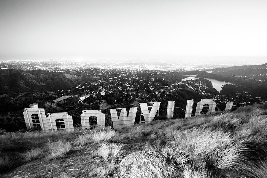 Black California Series - Hollywood Sign by Night Photograph by Philippe HUGONNARD