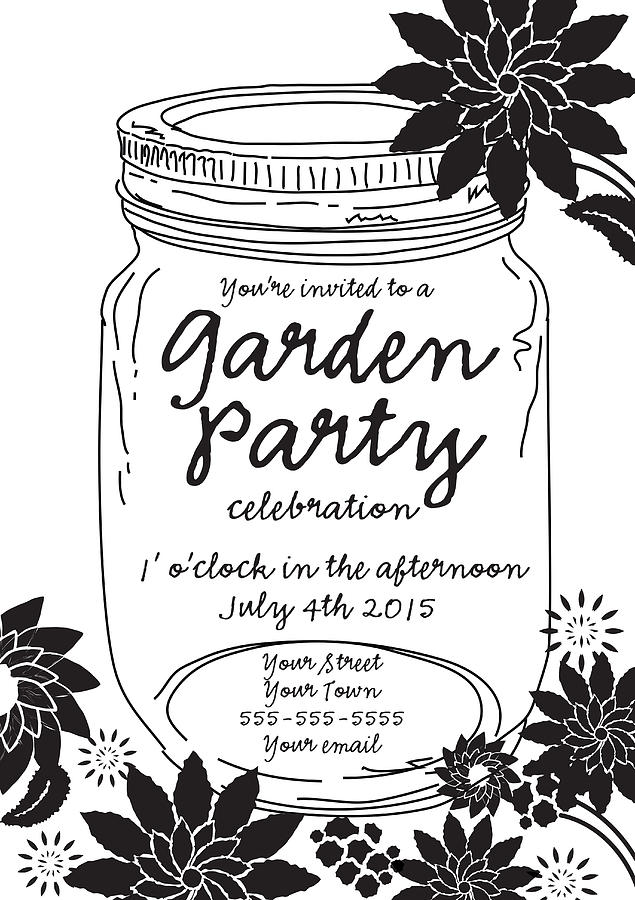 Black Canning jar spring Garden Party invitation design template Drawing by JDawnInk