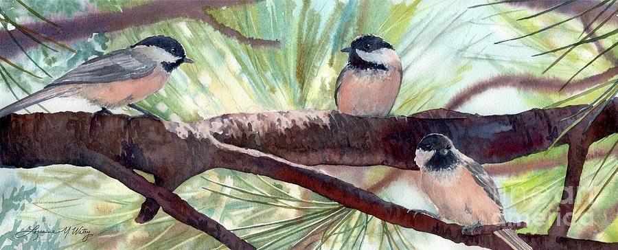 Bird Painting - Black Capped Chickadees by Lorraine Watry