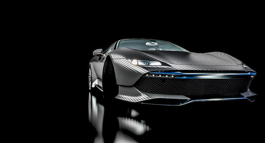 Black Carbon Fiber Sports Car. Concept Of Sport And Luxury. Photograph