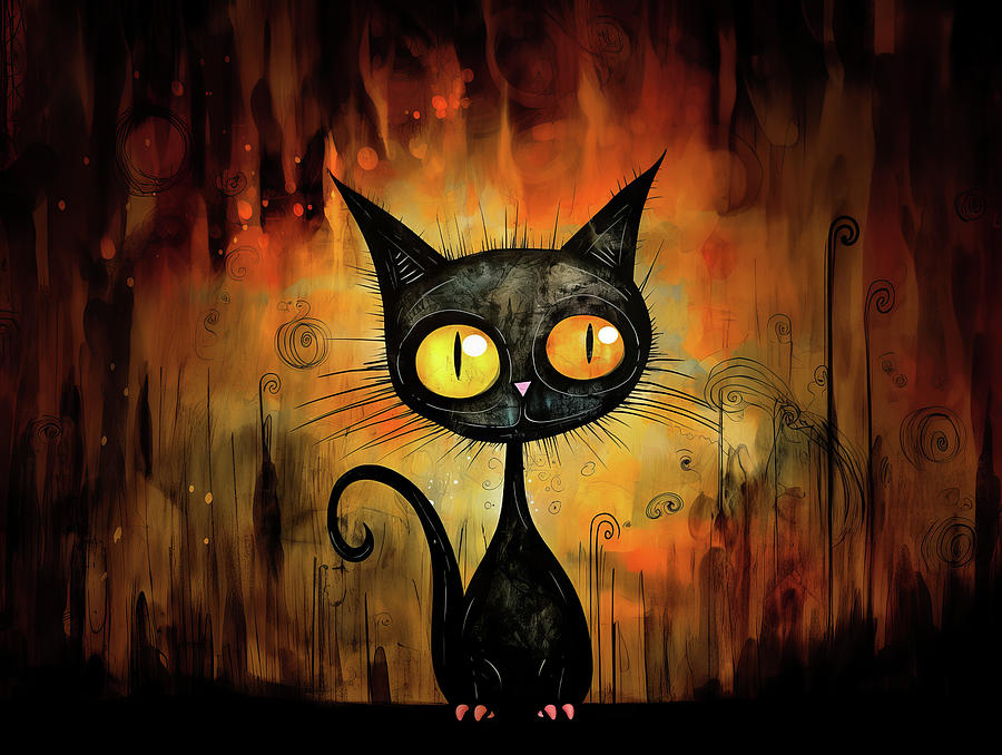 Black cat abstract art brut animal character Photograph by Karen Foley