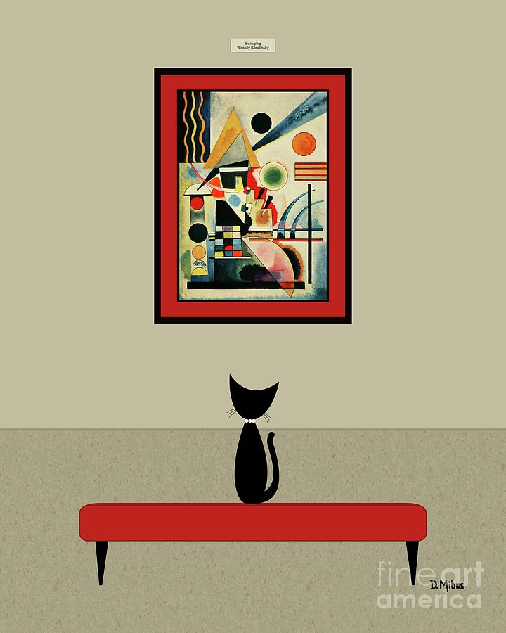 Black Cat Admires Kandinsky Painting Digital Art by Donna Mibus