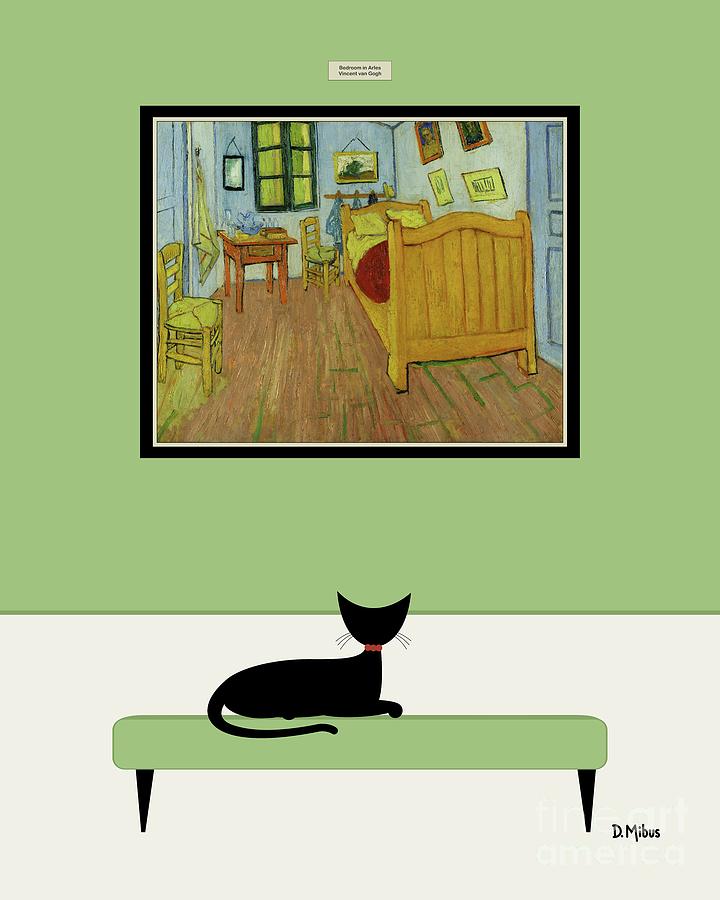 Black Cat Admires Van Gogh Bedroom Digital Art by Donna Mibus