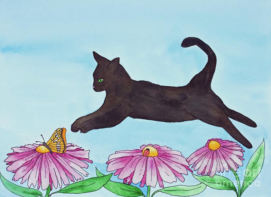 Black Cat and Bugs Painting by Norma Appleton