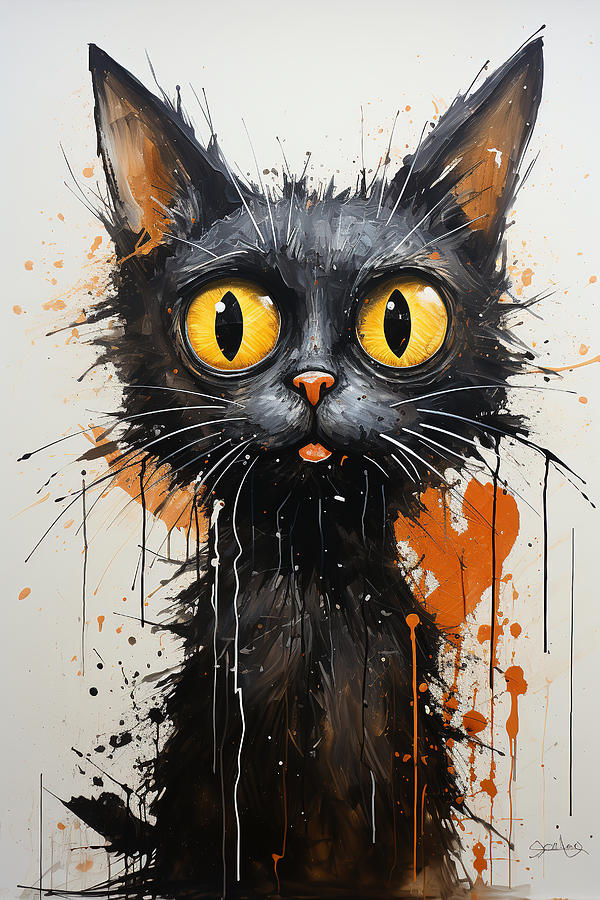 Black Cat, Big Eyes Styled In Dripping Paint Digital Art by Ivor Kirwan ...