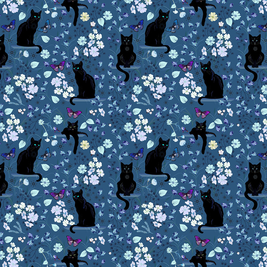 Black Cat Blossoms Digital Art by Kim Prowse