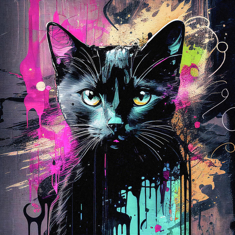 Black Cat - Colorful Graffiti Style Digital Art by Mark Tisdale