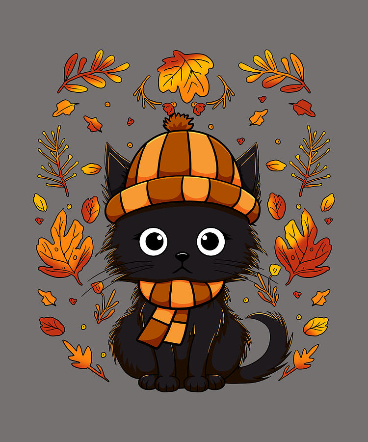 Black cat Fall Foliage Digital Art by Nguyen James - Pixels