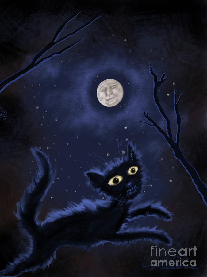 Black Cat Full Moon Digital Art by Valerie White