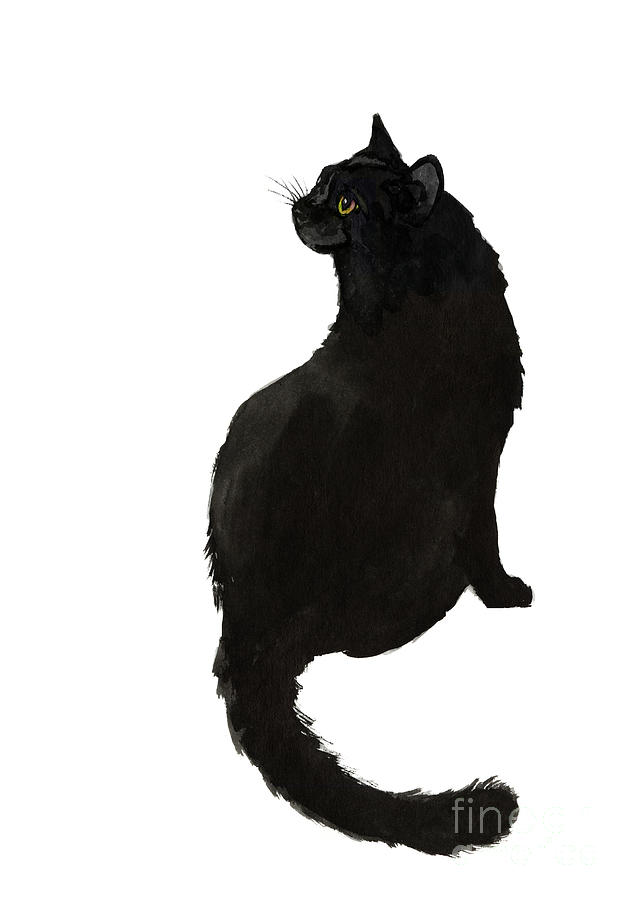 Black Cat Painting - Black Cat Painting, Black Cat Art Print, Black Cat Home Decor, Blac Cat Art by Joanna Szmerdt