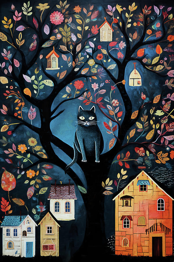 Black Cat in a Tree Digital Art by Peggy Collins