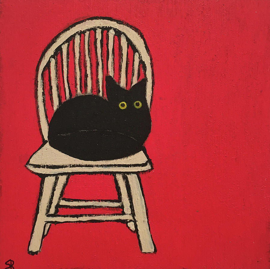 Black Cat in chair  Painting by Sherry Rusinack