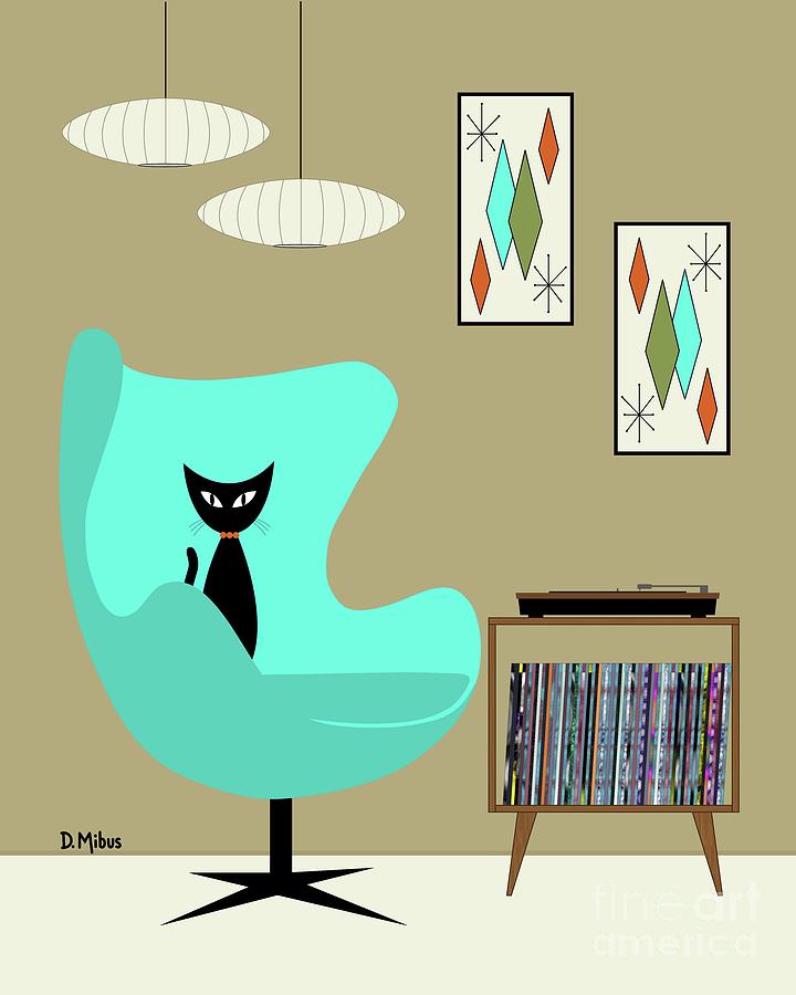 Black Cat in Record Player Room Digital Art by Donna Mibus