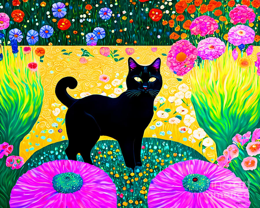 Black Cat In The Garden 20230429d Mixed Media by Wingsdomain Art and ...