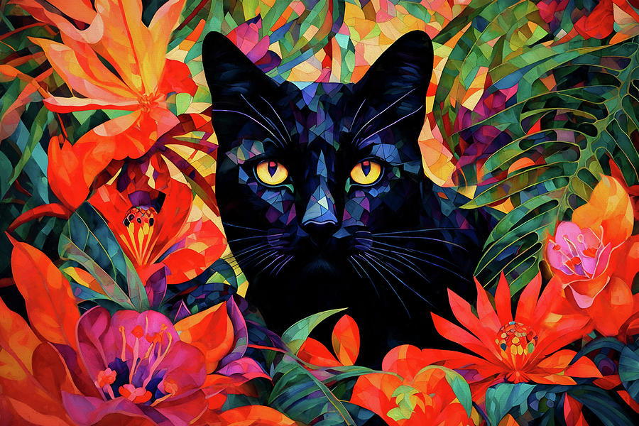 Black Cat in the Jungle Digital Art by Peggy Collins