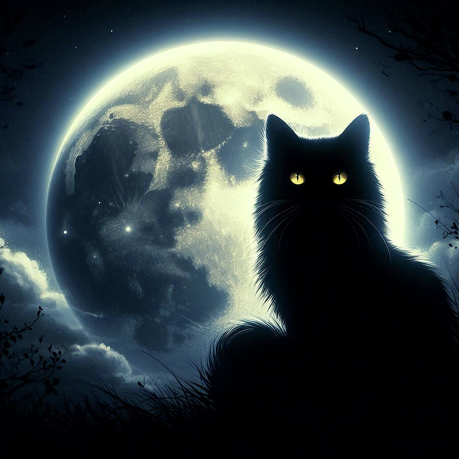 Black Cat Moon Digital Art by Newel Hunter - Fine Art America