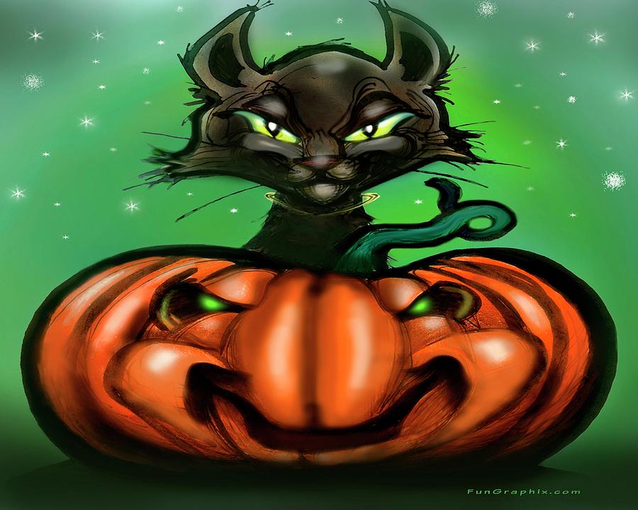 Black Cat n Pumpkin Digital Art by Kevin Middleton