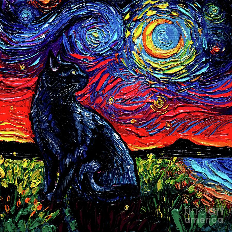 Black Cat Night 2 Painting by Aja Trier