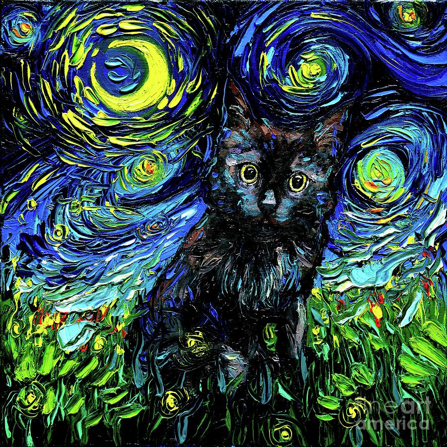 Black Cat Night 3 Painting by Aja Trier