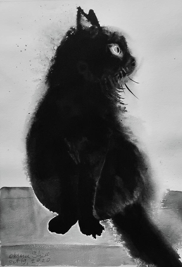 Black Cat Painting by Oksana Shiell - Pixels