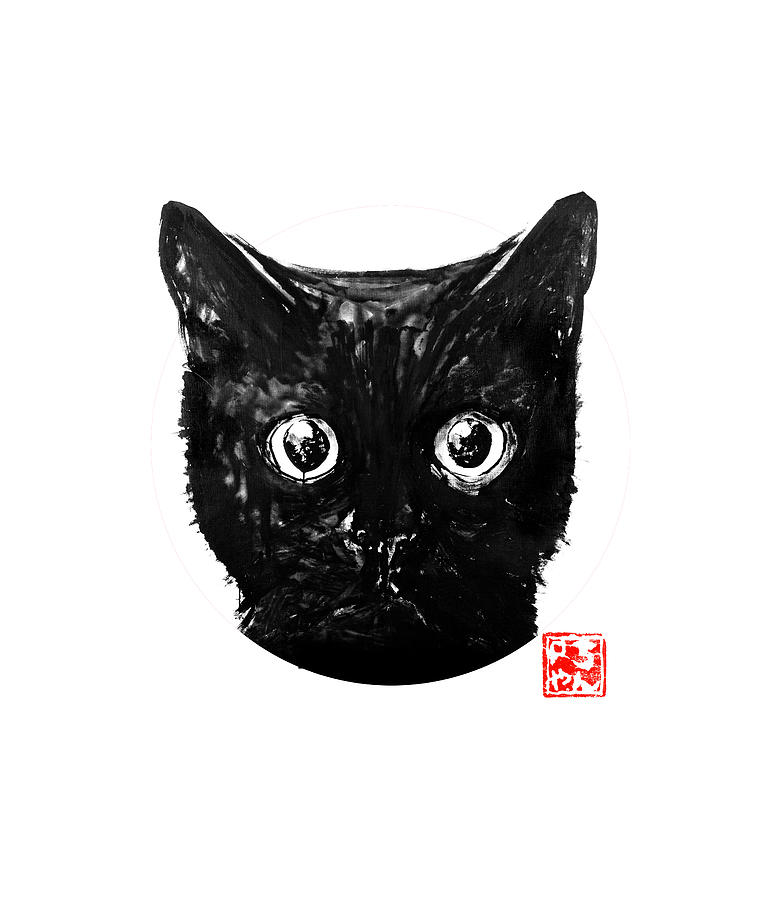 Cat Painting - Black Cat by Pechane Sumie