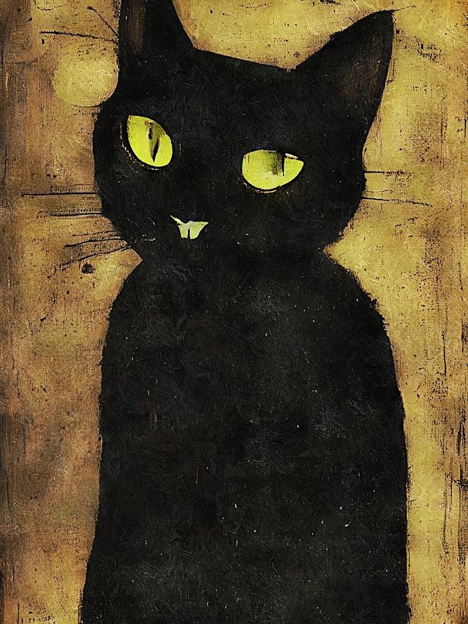 Black Cat Portrait  Digital Art by Ally White