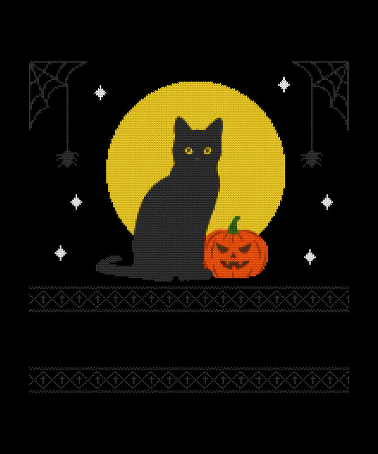 Black Cat Purr Evil Halloween Gifts Digital Art by Caterina Christakos