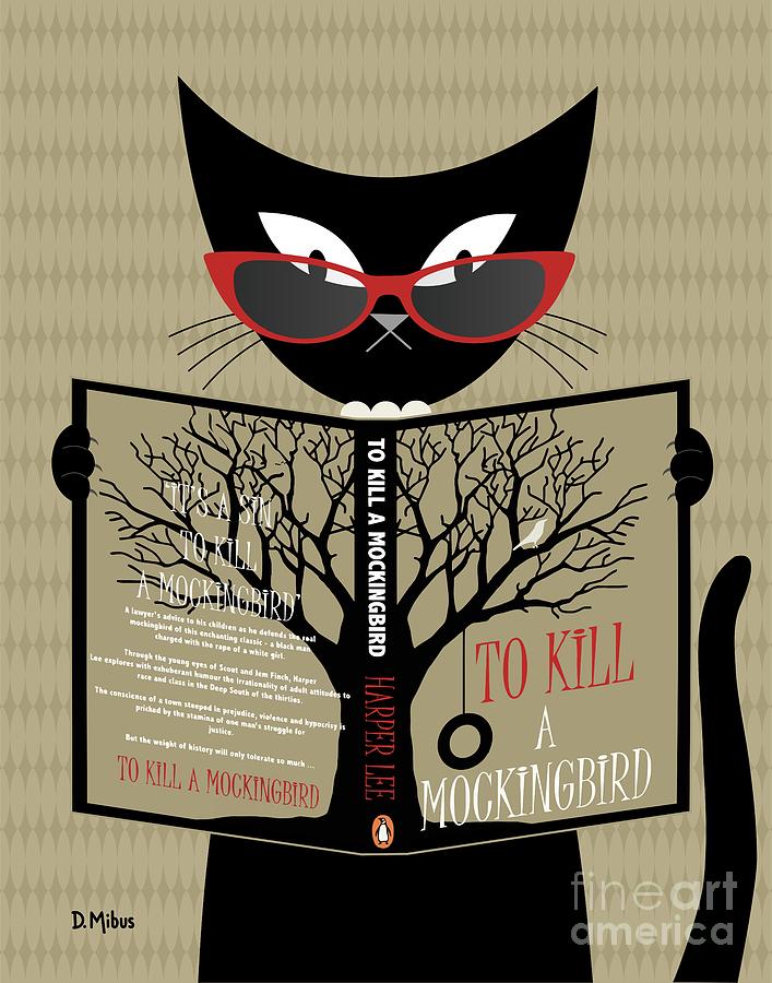 Black Cat Reads a Book Digital Art by Donna Mibus