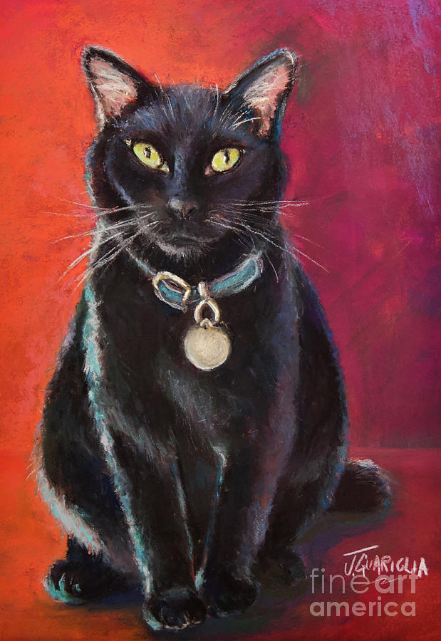 Black Cat sitting Painting by Joyce Guariglia