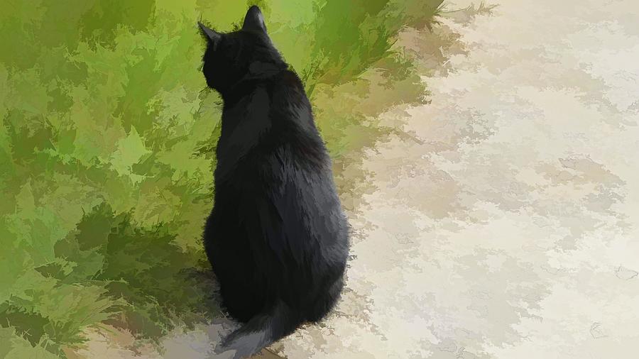 Cat Painting - Black Cat U2 by Les Classics