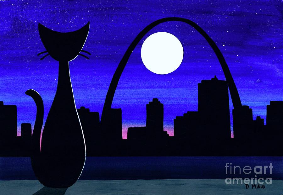 Black Cat views St. Louis Gateway Arch Mixed Media by Donna Mibus