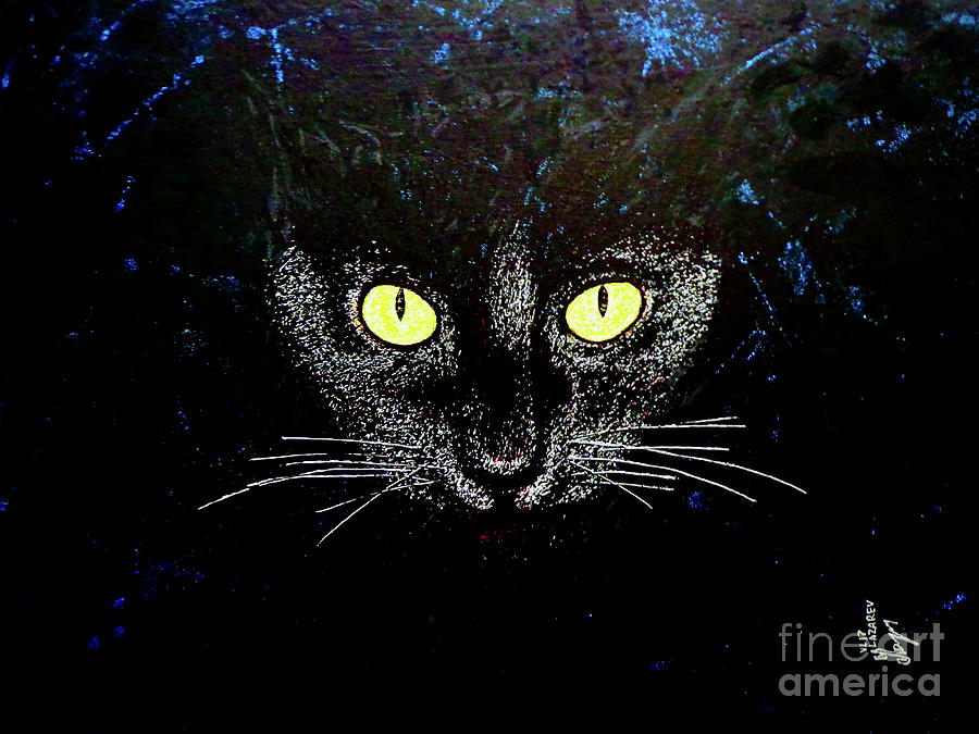 Black Cat Painting by Viktor Lazarev