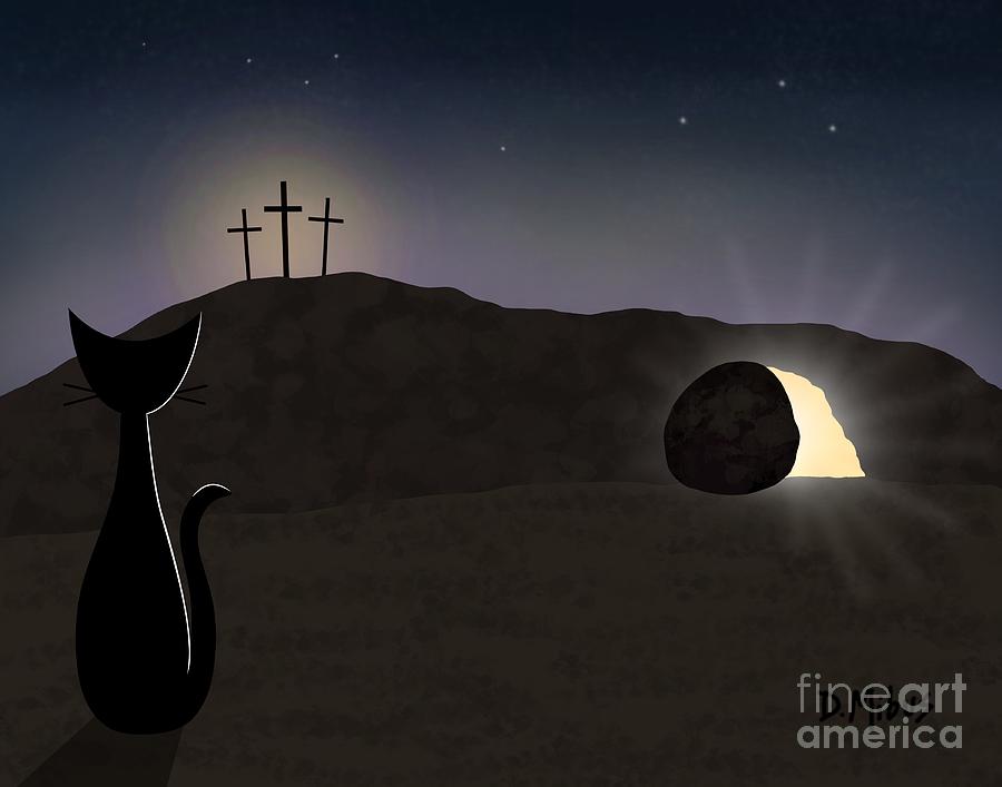 Black Cat Visits Empty Tomb of Jesus Digital Art by Donna Mibus