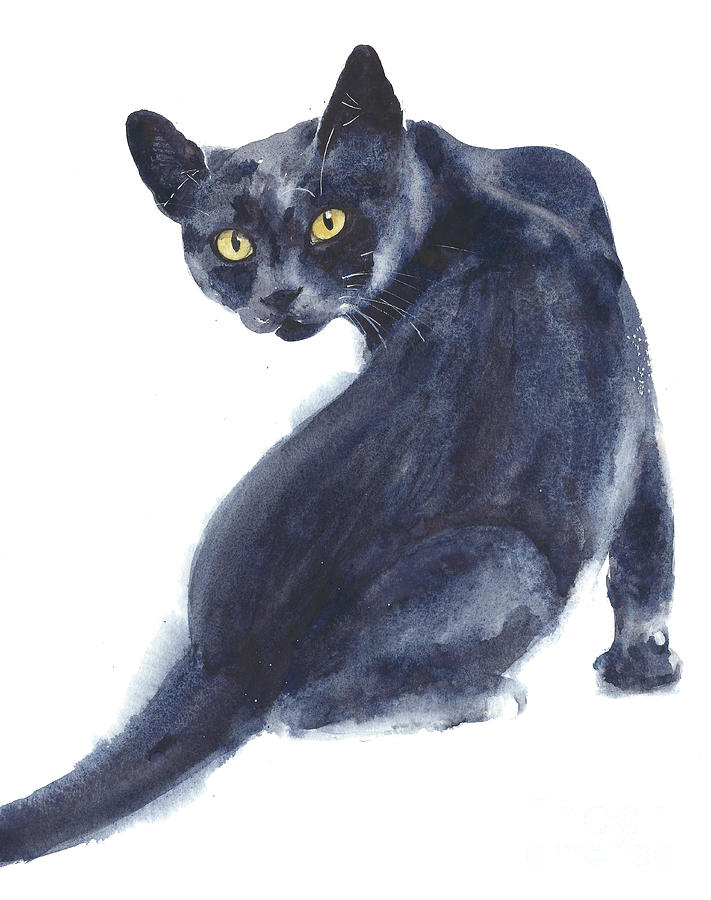 Black cat watercolor art Painting by Yulia Shevchenko - Fine Art America