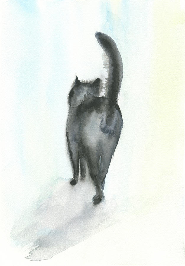 Black Cat Watercolour, Walking Cat Art, Cats Butt Painting, Cat Lover Gift Idea, Cute Cat Painting By Watercolor Poetry
