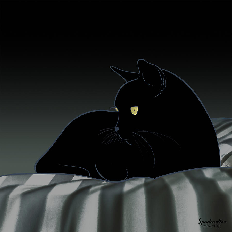 Black Cat with Golden Eyes Digital Art by Spadecaller