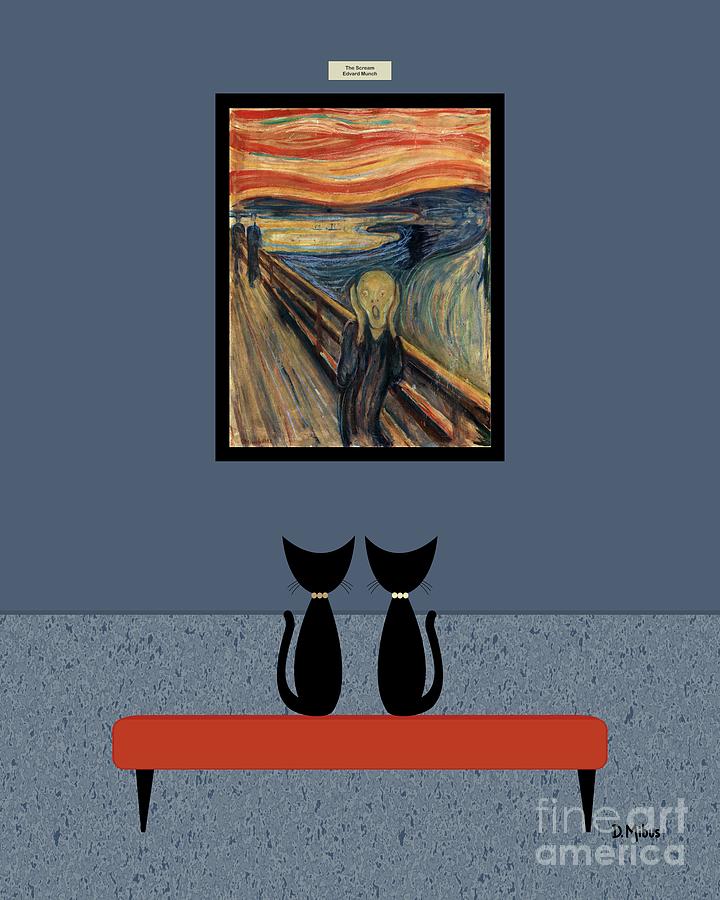Black Cats Admire the Scream Painting Digital Art by Donna Mibus