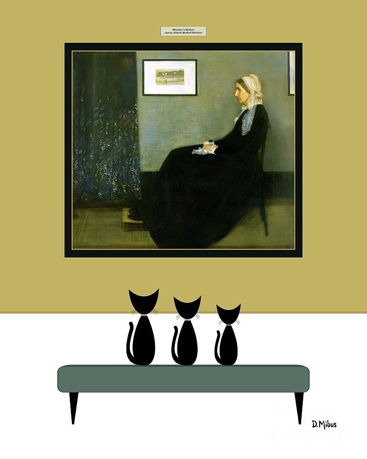 Black Cats Admire Whistlers Mother Painting Digital Art by Donna Mibus