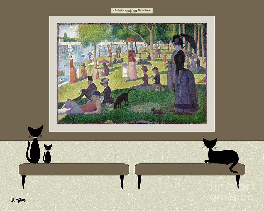 Black Cats Admire Seurat Painting Digital Art by Donna Mibus