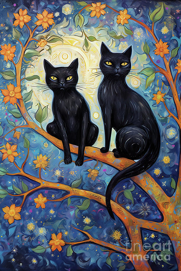 Cat Painting - Black Cats At Midnight by Tina LeCour