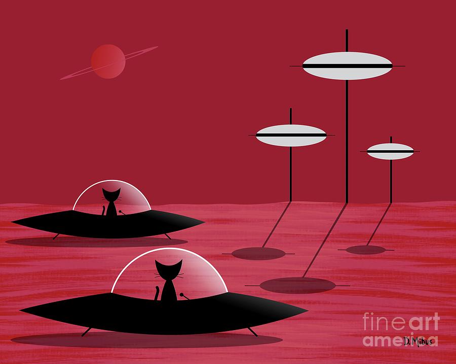 Black Cats Visit Red Planet Digital Art by Donna Mibus