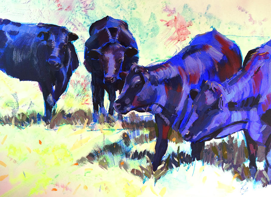 Black cattle painting Painting by Mike Jory
