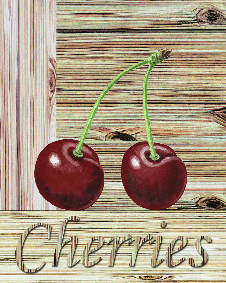 Black Cherries Wooden Crate Farmers Market Watercolor  Painting by Irina Sztukowski