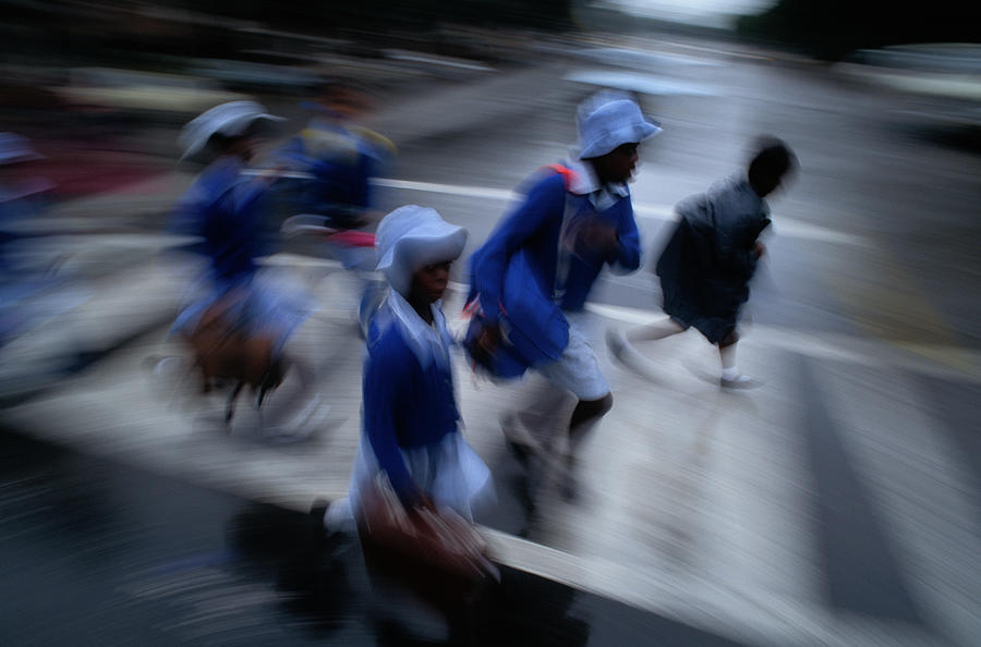 Black Children Going To School In Blur Photograph by Michael Melford